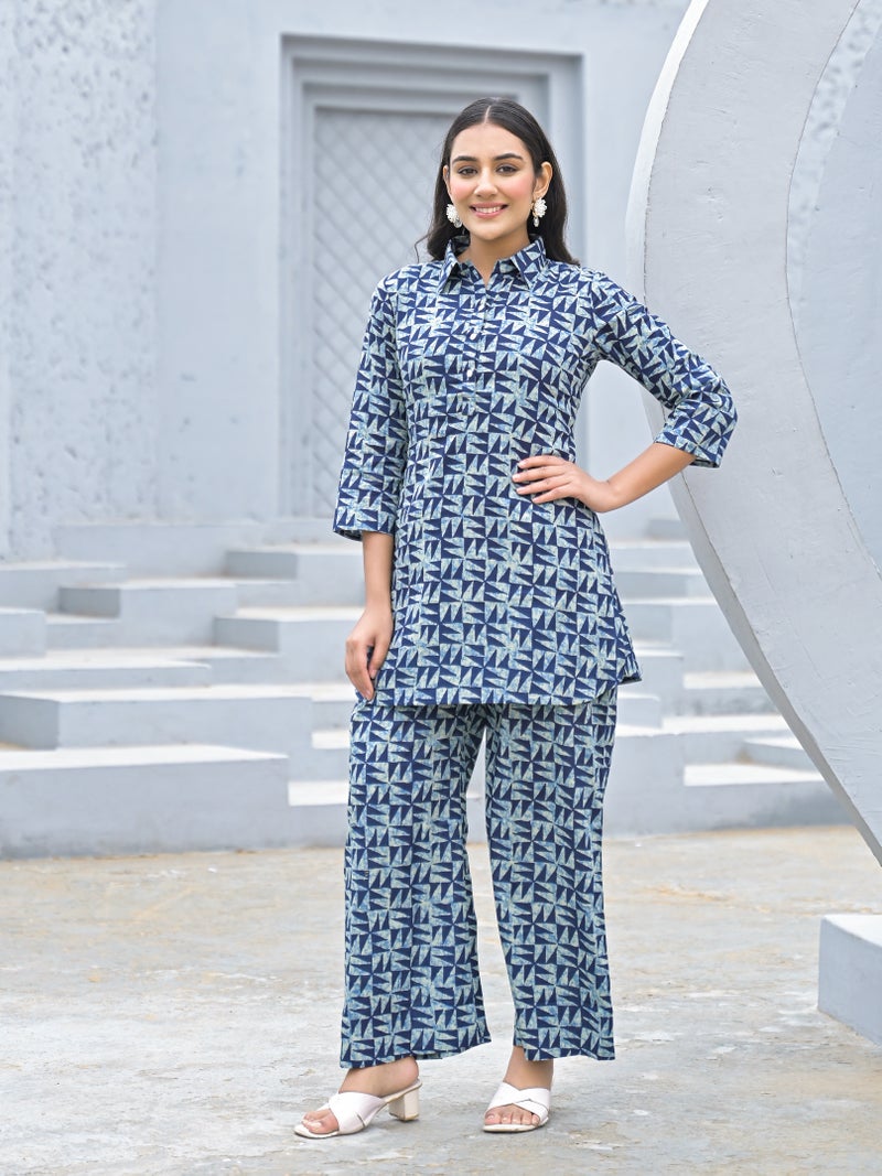 Shifory Blue Cotton Kurti Palazzo Set for Women - Image 4